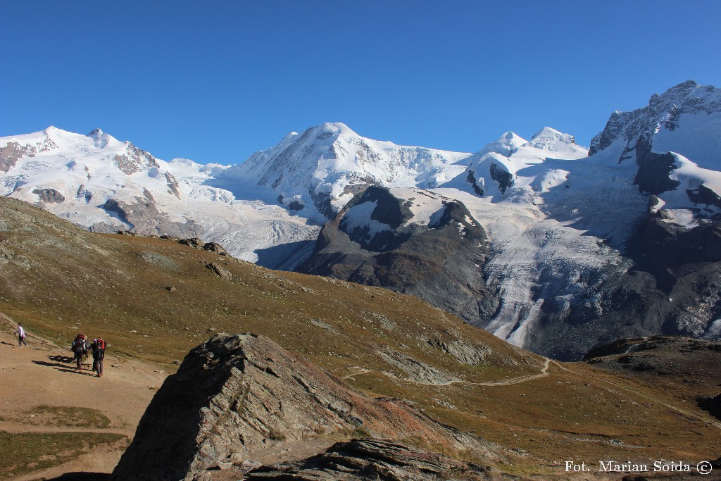 Panorama z Rotenboden - Monte Rosa, Liskamm, Castor, Pollux, Breithorn (Roccia Nera)