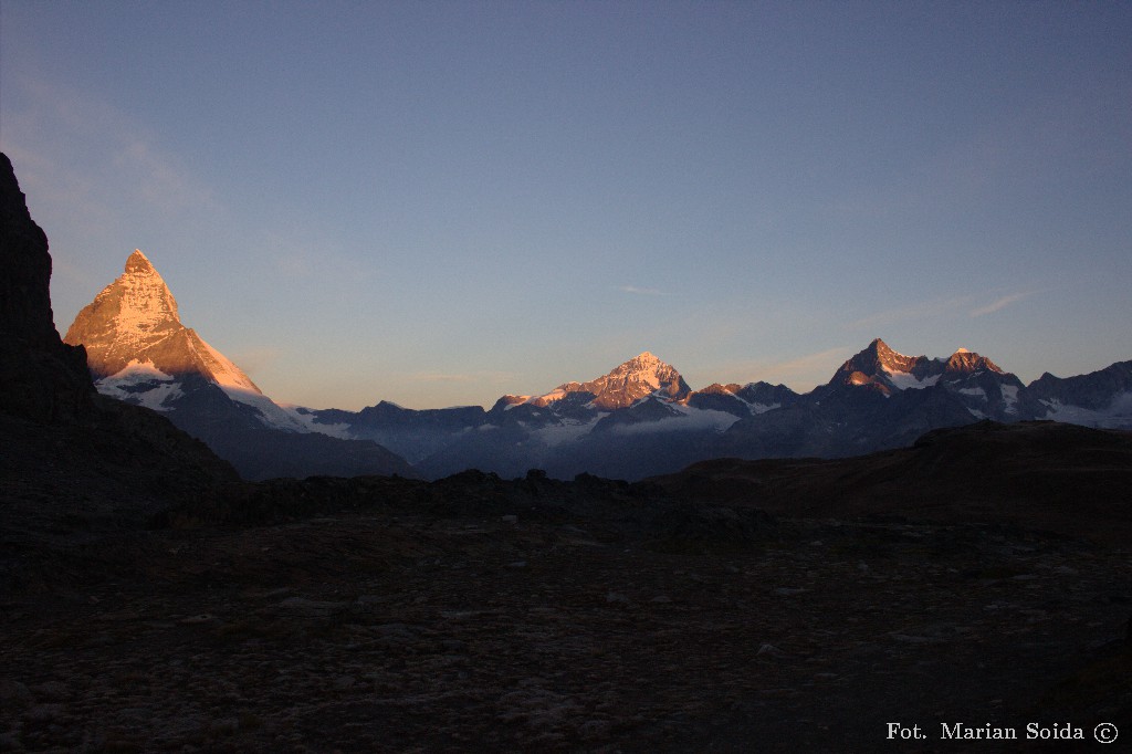 Matterhorn, Dent Blanche, Ober Gabelhorn z Rotenboden