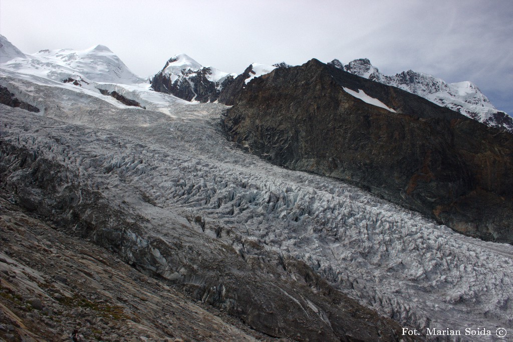 Castor i Pollux, Breithorn Grenzgletscher z podejścia pod Untere Plattje